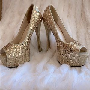Gold sequin platform heels